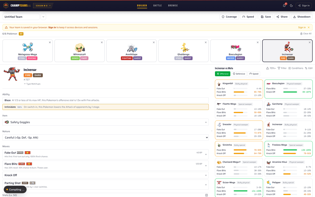 Pokemon Champions Reg M-B Team Builder & Damage Calculator | ChampTeams.gg